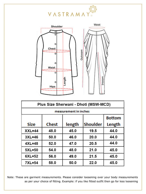 Vastramay Men's Plus Size Black Sherwani Set